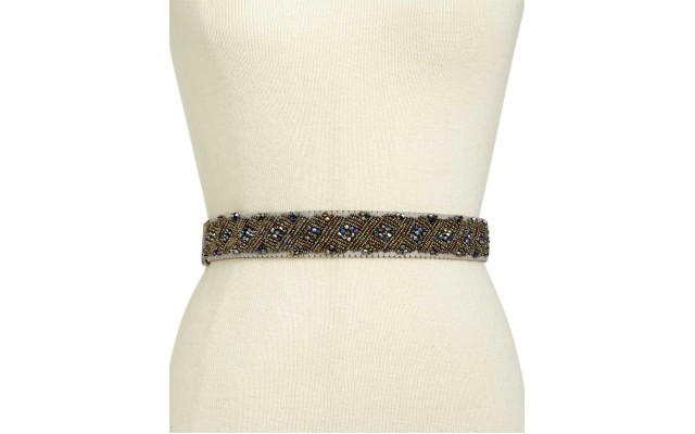  Clustered Beaded Stretch Belt (Brown, 34/16)