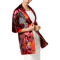 Inc International Concepts Floral Satin Burnout Wrap (Red, One Size)