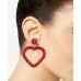  Gold-Tone Beaded Heart Drop Earrings, Red
