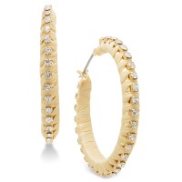 INC International Concepts Gold-Tone Crystal Raffia-Look Medium Hoop Earrings (Beige)