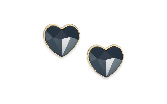 Gold-Tone Faceted Heart Stud Earring, Black