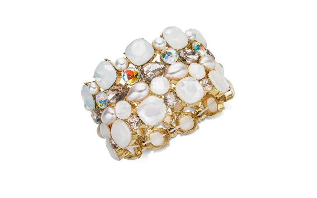   Gold-Tone Stone & Crystal Cluster Stretch Bracelet