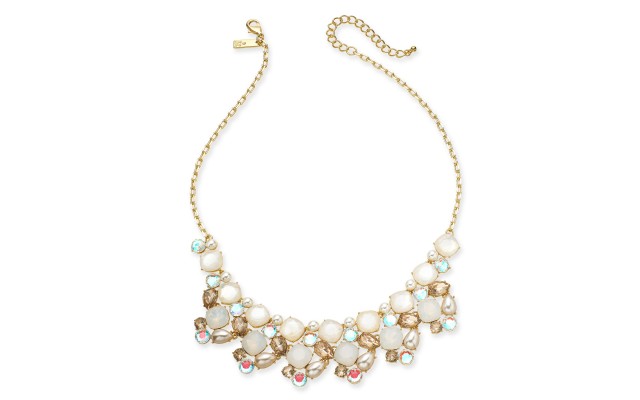  Goldtone White Stone & Glass Multi-Cluster Necklace