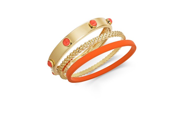  INC Gold-Tone 3-Pc. Set Bangle Bracelets (Red)