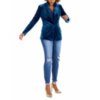 INC International Concepts INC Velvet Blazer One Button Lapels Slim Fit Casual Business Work Jacket, Teal, Medium