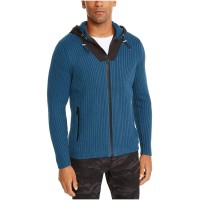 INC International Concepts Men's Casting Hooded Sweater Knit Jackets, Blue, Small