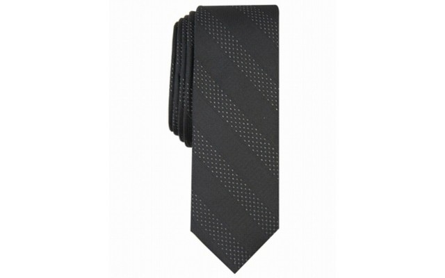  Mens Textured Shadow Striped Skinny Slim Silk Neck Ties, Black