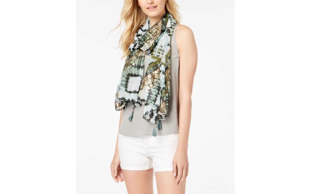  Metallic Shibori-Print Scarf & Cover-Up (Neutral, One Size)