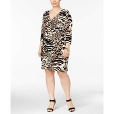 INC International Concepts Plus Animal-Print Wrap Dress (Black, 1X)