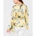  Plus Size Floral Wrap Top (Yellow, 2X Plus)
