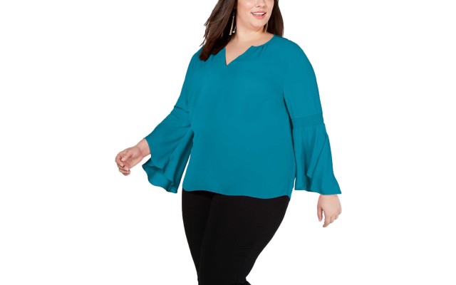  Plus Size Woman’s Bell-Sleeve Blouse Tops, Caribbean Blue, 0X Plus