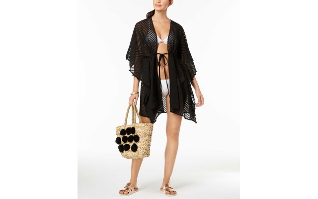  Sheer Jacquard Tassel Cover-Ups, Black