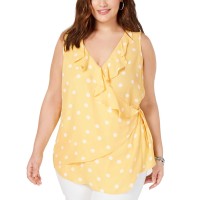 INC International Concepts  Sleeveless Polka-Dot Wrap Top (Black, 1X Plus)