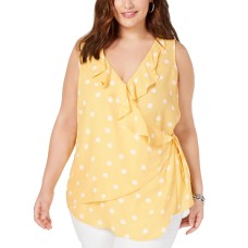 INC International Concepts  Sleeveless Polka-Dot Wrap Top (Black, 1X Plus)