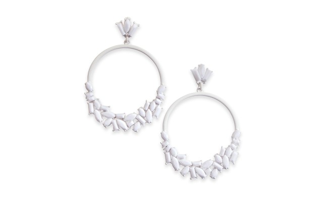  Stone Cluster Drop Hoop Earrings, White