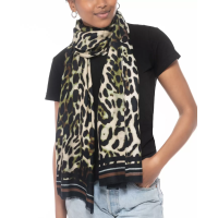 Inc International Concepts Striped Leopard-Print Wrap, Black/Beige, 72” x 21”
