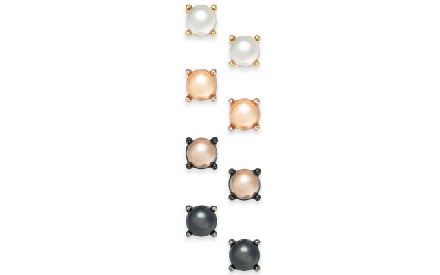  Two-Tone 4-Pc. Set Imitation Pearl Stud Earrings, Gray/Multi