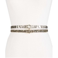 INC International Concepts Women’s Glitter & Lace 2-for-1 Skinny Reversible Belts, Gold, Large