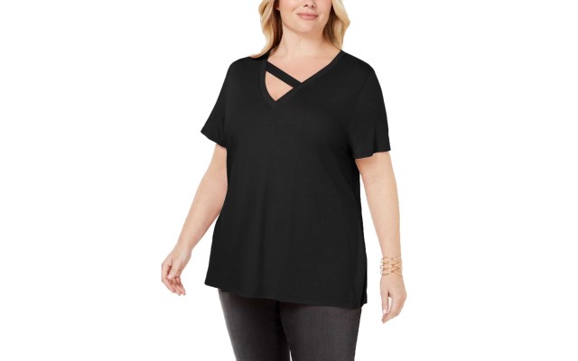  Women’s Plus Size Strap-Neck T-Shirts, Black, 0X Plus