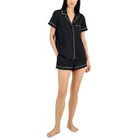 I.N.C. International Concepts Womens 2-Pc. Chain-Print Pajama Set, Deep Black, L
