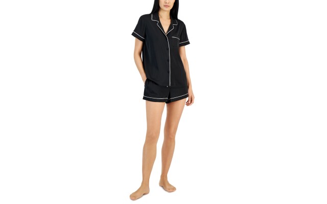 I.N.C. International Concepts Womens 2-Pc. Chain-Print Pajama Set, Deep Black, L