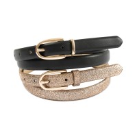 INC International Concepts Women’s 2-Pc. Faux-Leather & Glitter Belt Set, Black/Gold