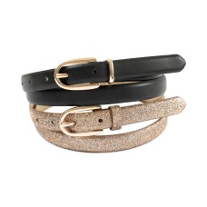 INC International Concepts Women’s 2-Pc. Faux-Leather & Glitter Belt Set, Black/Gold