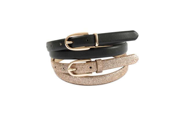  Women’s 2-Pc. Faux-Leather & Glitter Belt Set, Black/Gold
