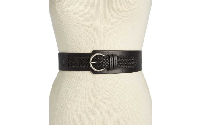  Women’s Asymmetrical Woven Stretch Belt, Black, Small/Medium