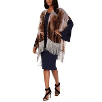 INC International Concepts Women’s Burnout Velvet Feather Fringe Evening Wrap (Beige)