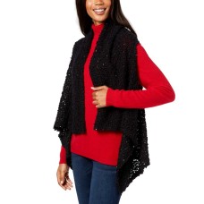 INC International Concepts Women’s Draped Popcorn-Knit Vest (Black)
