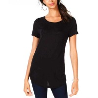 INC International Concepts Womens Embroidered Short Sleeves Blouses (Black, S)