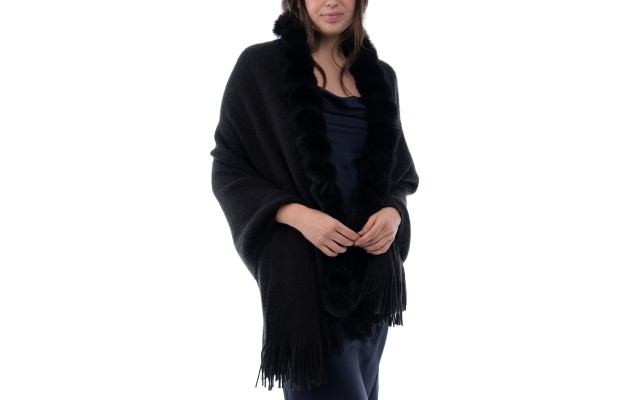  Women’s Faux-Fur-Trim Wrap, Black