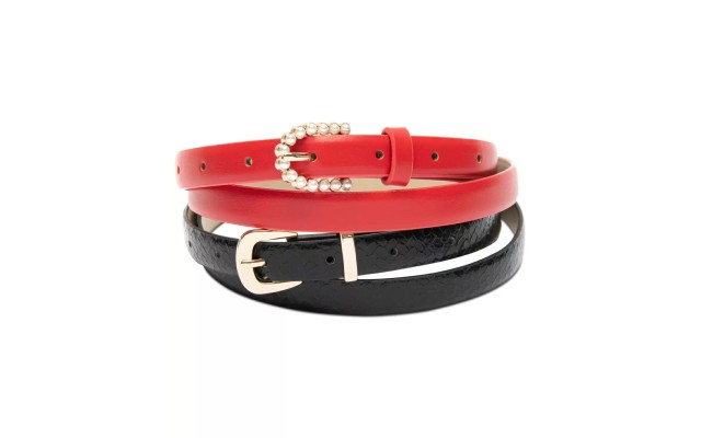  Womens Imitation Pearl & Metal Buckle Buckle Set (S, Red)