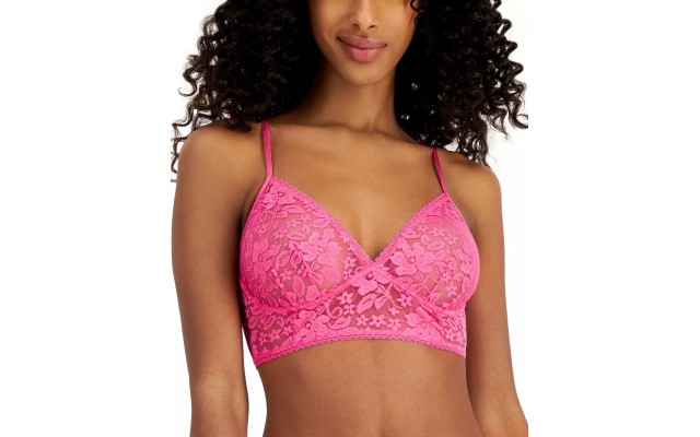  Women’s Lace Bralette Lingerie, Pink, Large
