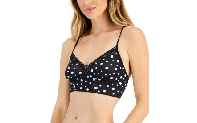  Womens Lace-Trim Bralette, Black, Medium