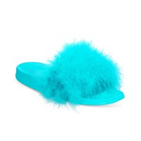 INC International Concepts Women’s Marabou Pool Slides, Sea Isle, Large