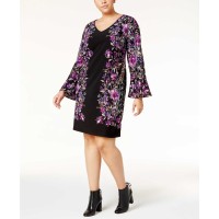 INC International Concepts Women's Plus Bell-Sleeve Ponté Shift Dress, Purple, 3X