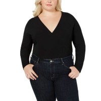 INC International Concepts Women’s Plus Size Surplice Long-Sleeve Bodysuit Top Black 2X