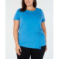 INC International Concepts Women’s Plus Size Twisted Asymmetrical Pullover Blouse Tops, Bright Blue, 0X Plus