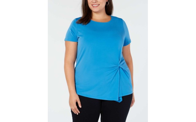  Women’s Plus Size Twisted Asymmetrical Pullover Blouse Tops, Bright Blue, 0X Plus