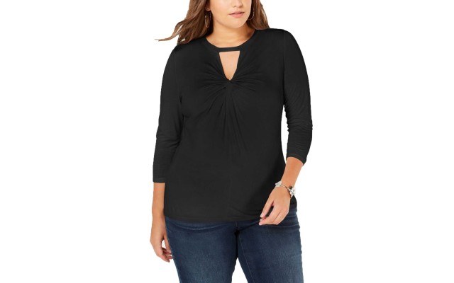  Women’s Plus Size Twist-Front Blouse Pullover Shirt Tops, Black, 3X Plus