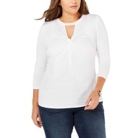 INC International Concepts Women’s Plus Size Twist-Front Blouse Pullover Shirt Tops, White, 1X Plus