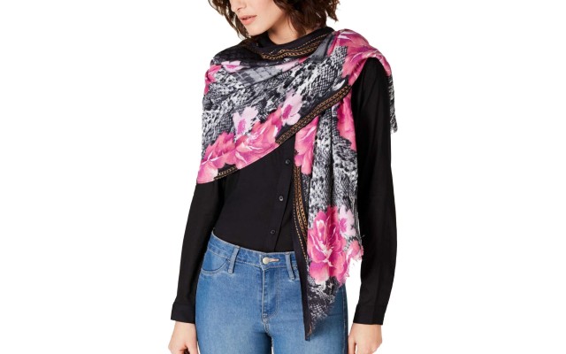  Women’s Python-Print Rose Soft Wrap (Multi Pink)