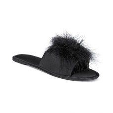 INC International Concepts Women’s Satin Pom Slide Boxed Slippers, Deep Black, X-Large