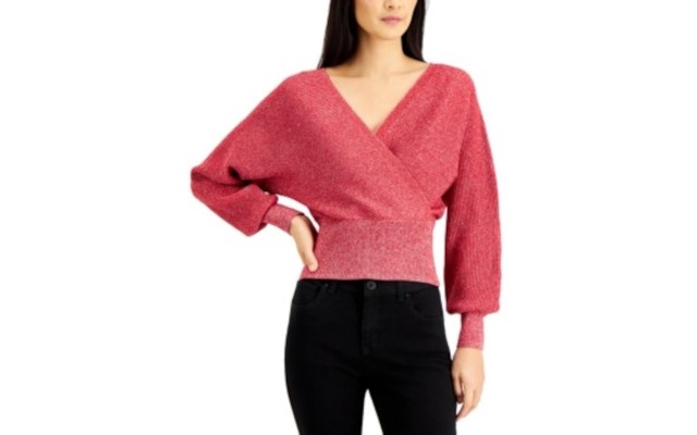  Womens Sparkle Pullover Sweater, Red, Small