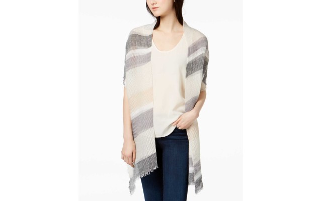  Women’s Stripe Pleated Wraps, White/Gray