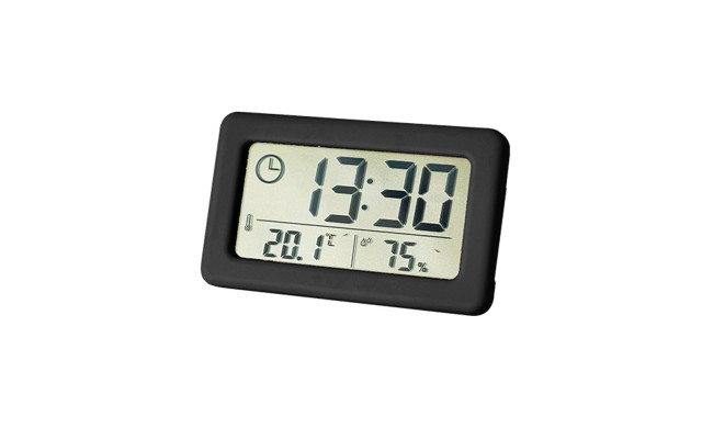 Indoor Thermometer Alarm Clock Display Digital Room Thermometer Hygrometer Thermometer, Black