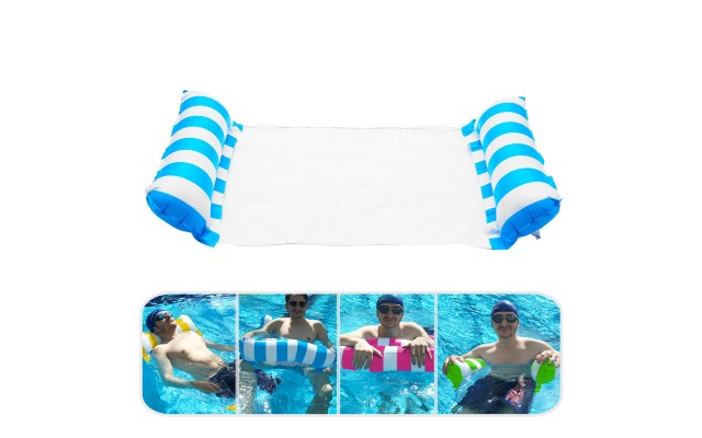 Inflatable Water Hammock, Air Mattress, Aqua Lounger & Floating Sleep Pillow for Swimming Pool or Beach – Foldable & Easy to Carry, Light Blue/White