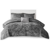 Intelligent Design Felicia Velvet 4-Piece Full/Queen Duvet Cover Set – Grey